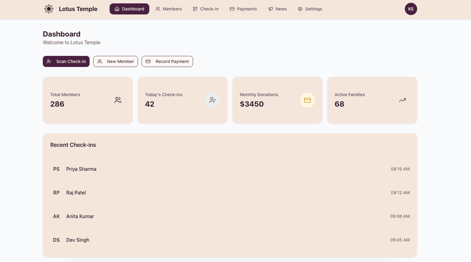 QR Code Check-In - Dashboard